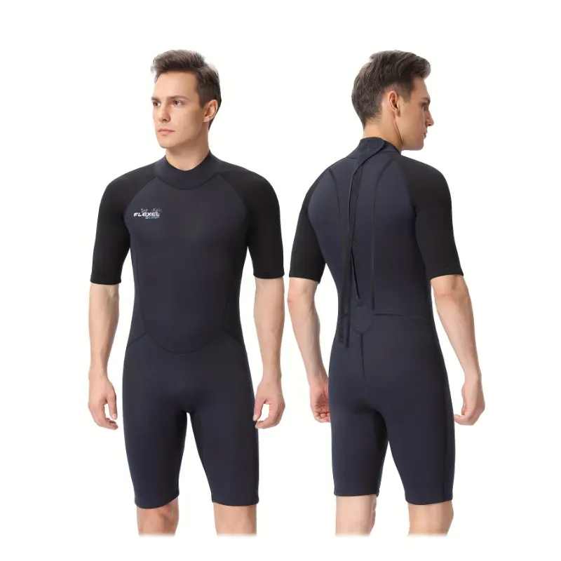 [2mm Neoprene Shorty Wetsuit] Men's Shorty Wetsuit, 2mm Neoprene Short Sleeve Wet Suit with Back Zip, Stretch Skinny Wet Suit for Water Sports, Surf Suit, Keep Warm, Snorkeling Kayaking Boarding