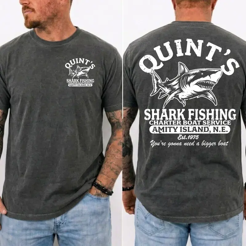Quint's Shark Fishing Shirt, Jaws Movie Merch, You're Gonna Need a Bigger Boat Tee, Amity Island Vintage Graphic T-Shirt, Classic Horror Movie Shirt