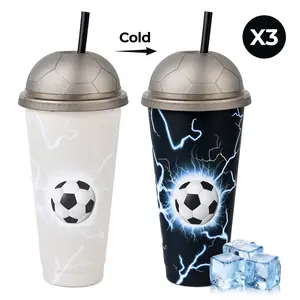 SUSTEAS Cold-Activated Color-Changing Soccer Tumbler - Leakproof Stainless Steel Insulated Leak-Free Vacuum Flask with Lid, Straw for Football Fans, Leak-Free Vacuum Flasks