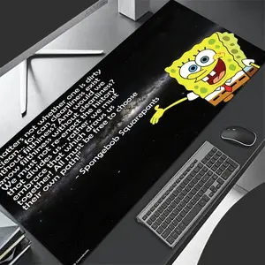 1 pc Large Cartoon Spongebob Squarepants Mouse Pad HD Print Durable Locked Edge Non-slip Rubber Washable Pads for PC Office Computer Gamer Extra Long Computer Accessory for Gamer Stylish Study Workstation Decoration Mats Playmat XXL Keyboard Desktop Mat