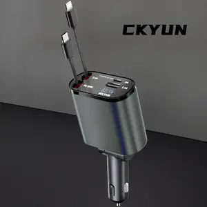 4 in 1 Retractable Car Charger, USB C Fast Charging Adapter[Max100W] with Lightning Cable&Dual Charge Port Compatible with iPhone 15/14/13 Pro Max Plus/iPad/AirPods,Samsung Galaxy S23/S22/S10,Google Volt Fathersdaygift