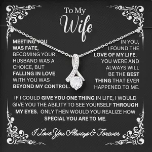 To My Wife Necklace, I Love You Always & Forever Husband Gift For Wife, Wife Jewelry, Anniversary Gift For Wife, Engagement Gift For Soulmate, Gift For Women Message Card & LED Box Gift For Her