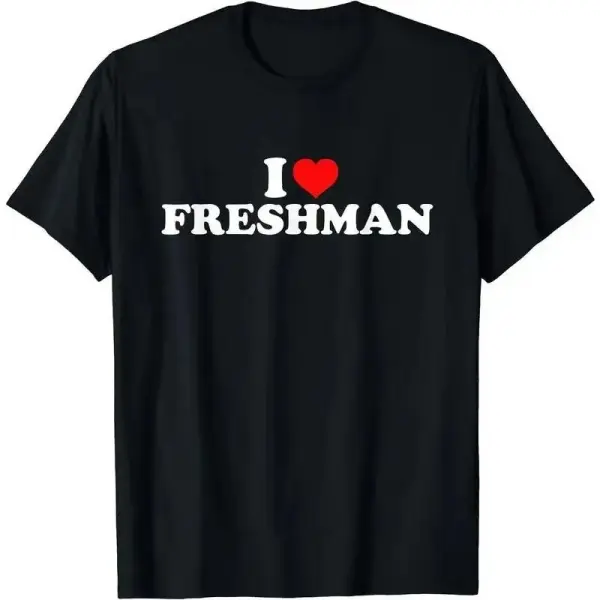 Unisex "I Heart Freshman" Graphic T-Shirt, Retro 100% Cotton Crewneck Casual Tee, Soft Loose Fit Top for College Humor, Back to School, Graphic Print, Machine Wash, Pure Cotton, Solid Background, Unisex Sizes, Crew Neck, Classic, S, Party
