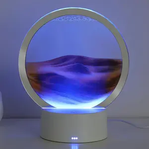 Mobile Sand Art Decorative Lamp, Liquid Motion with Light (7 Colors/touch Control), Round Glass Flowing Sand Painting, Relaxing Desk Decoration
