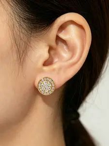 Elegant Round Rhinestone Vintage Earrings, French Style Commuter Jewelry, Copper Material, Lightweight Versatile Ear Studs, Perfect Gift