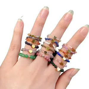 Mini Crystal Beads Ring Lapis Lazuil Phosphosiderite Amethyst Wedding Engagement Anniversary Rings