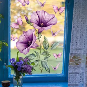 Butterfly & Flower Pattern Window Sticker, 1 Sheet Creative Double Sided Removable Window Decal, Decorative Sticker for Home Living Room Bedroom Decoration