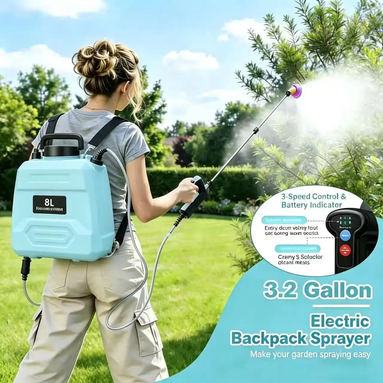 【Summerfinds】Battery Powered Backpack Sprayer 0-90 PSI Adjustable Pressure 2.5 Gallon TankBack Pack Sprayer - Upgraded Large Capacity Powerful Model with 34 Multi-Function Nozzles for Garden Watering & Irrigation, Portable Sprayer