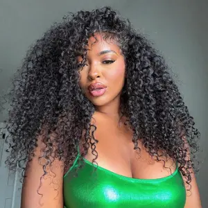 [3 In 1 Half Wig] Bling Hair Kinky Curly Half Wig Deep Wave Invisible Hairline Wear Go Glueless Wig Kinky Straight With Drawstring Seamless Flig Over Updo Down Style Wig Human Hair Beginner Friendly 180% Density TikTokShopBlackFriday