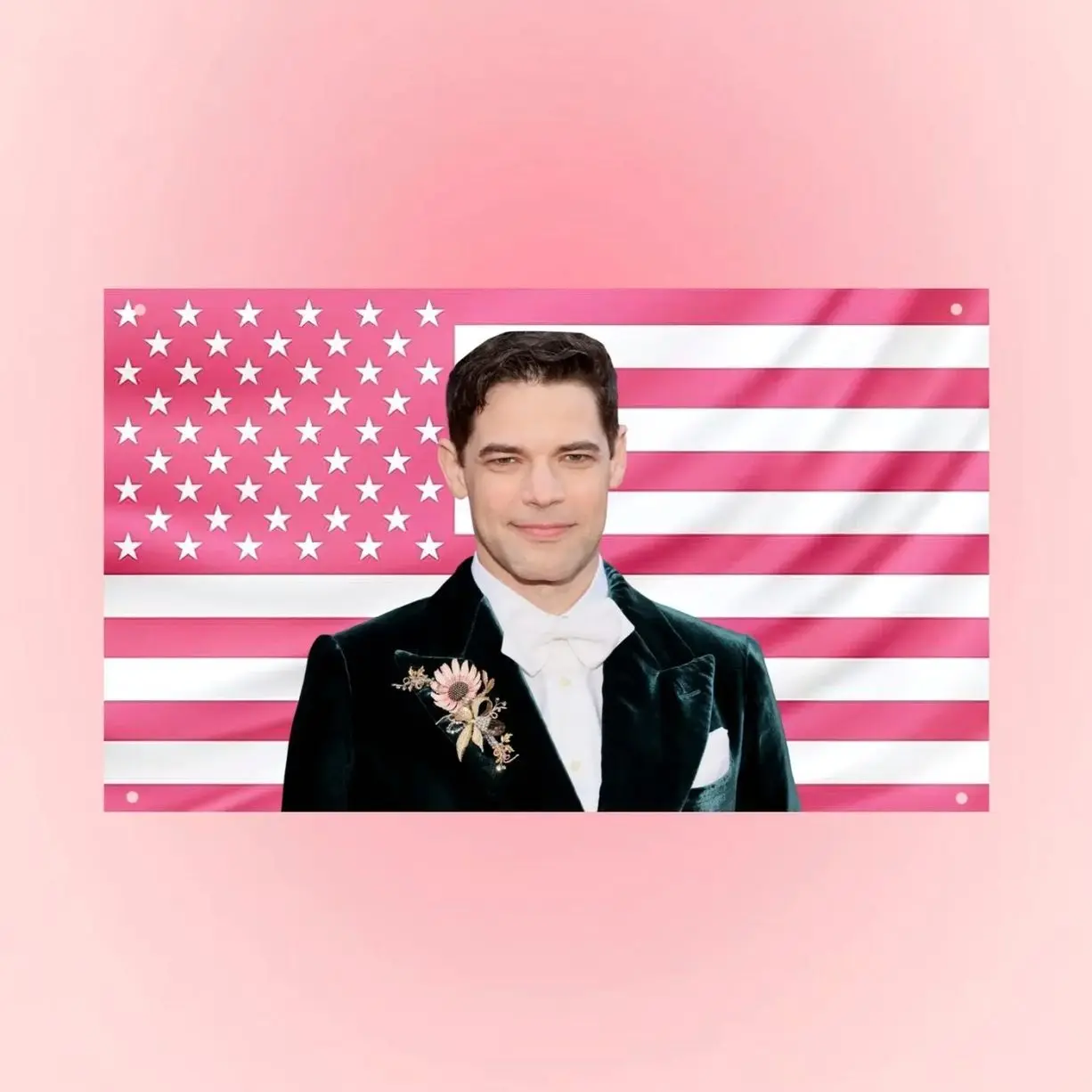 Jeremy Jordan Gatsby Flag | Broadway Wall Tapestry Pink US Flag | Theater Aesthetic Dorm Room Decor | Musical Fan Gift
