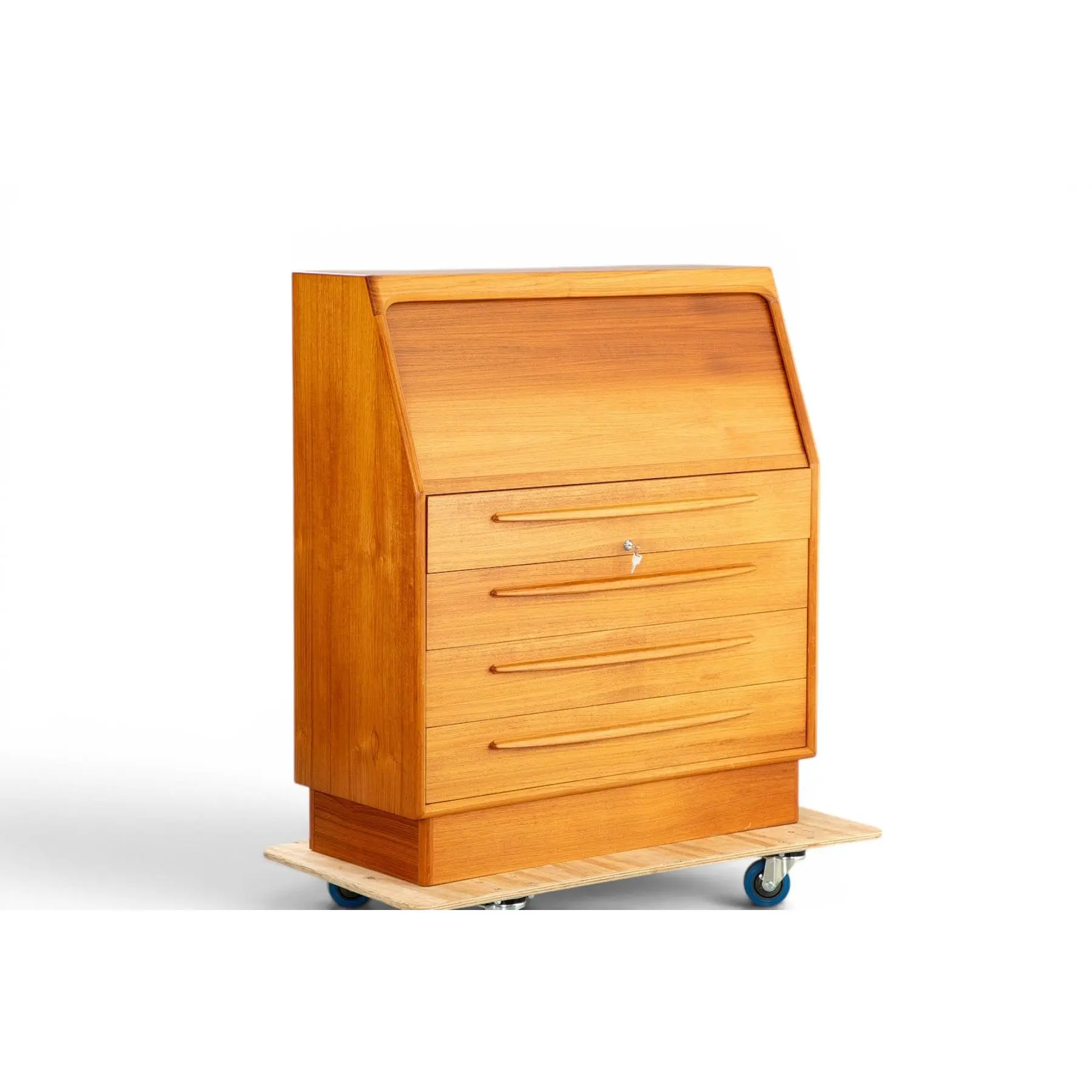 TAMBOUR ROLL-TOP TEAK SECRETARY DESK BY BERNHARD PEDERSEN + SØN
