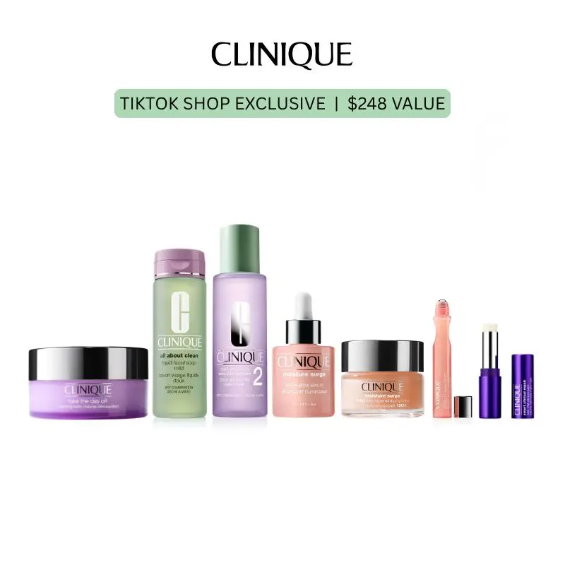 [Clinique] Complete Glow Collection | 7 products - Cleansing Balm + Facial Soap + Clarifying Lotion + Glow Serum + Replenishing Hydrator + Eyes De-Puffing Rollerball + Retinoid Balm | Makeup Removal + Deep Cleansing + Deep Hydration