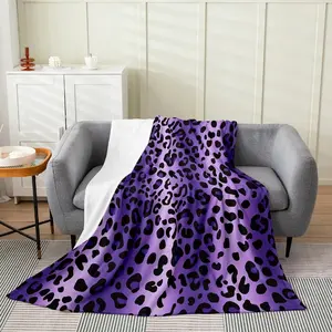 Erosebridal Purple Leopard Print Flannel Blanket, Gradient Cheetah Print Fuzzy Blanket Throw