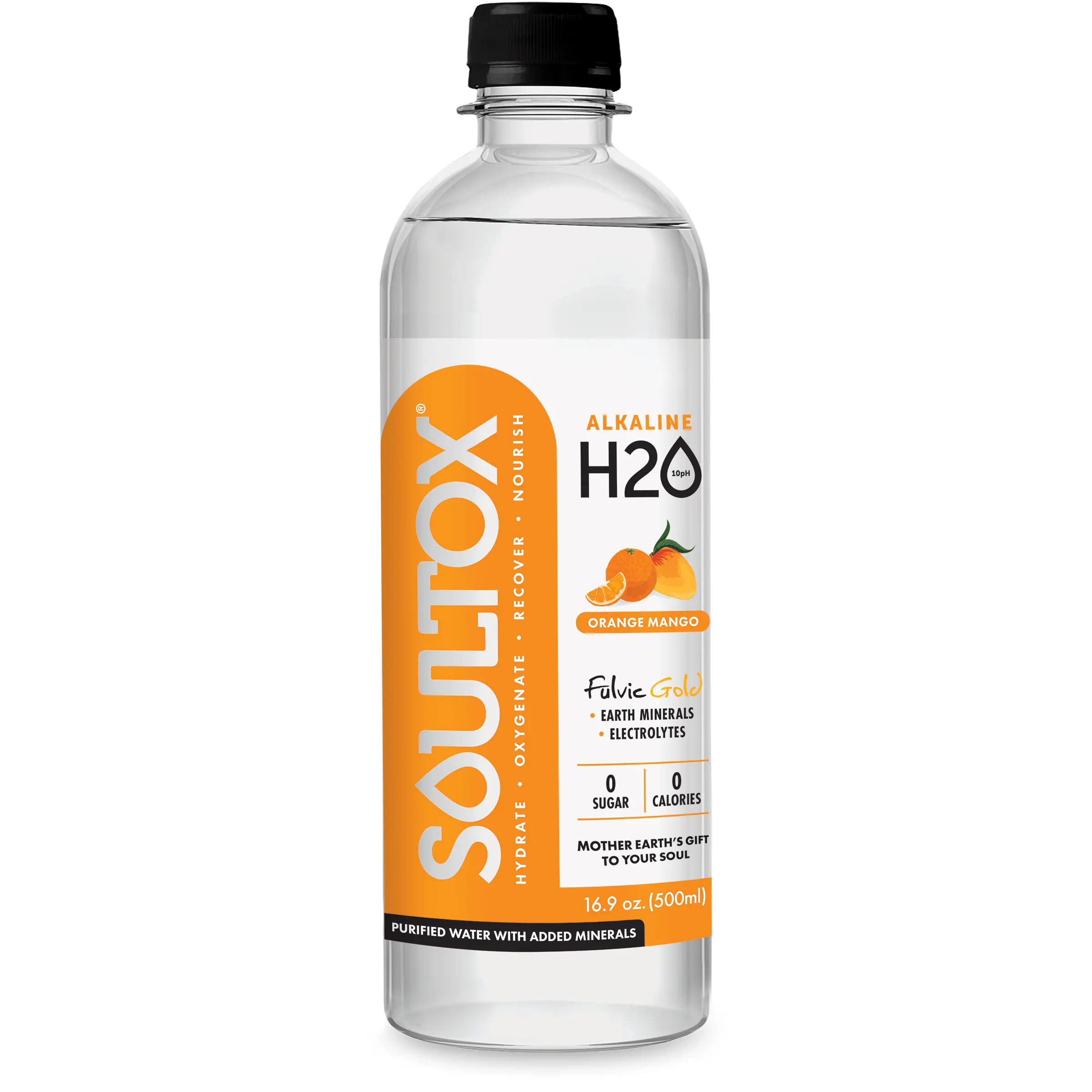 SOULTOX Alkaline 10PH Fulvic Magnesium Recovery Water - Orange Mango - 12pk Natural Vitamin Beverage