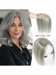 '7x11'cm Hair Toppers Middle Part Women Human Hair Topper with Lace Base Clips in Hair Extensions Granny Gray Human Hairpieces