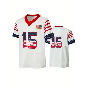Men's #15 Embroidered American Football Jersey - Breathable Polyester, V-Neck, Casual & Sporty, Sizes S-XXXL