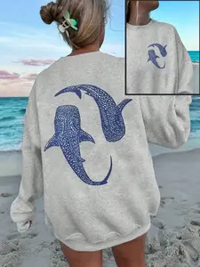 Aesthetic Whale Shark Graphic Sweatshirt | Cozy, Long Sleeve, Oversized Beachy Pullover for Coastal Summer Days & Ocean Vacations, Soft Fleece Casual Top Perfect for Beach Trips, Loungewear Sessions – Essential for Marine Life Lovers
