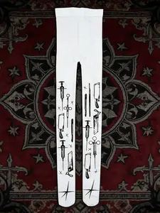 Women's Y2K Style Graffiti Cross Geometric Print Stocking Socks, High-Cut Cosplay Cute Kawaii Emo Girl Streetwear 2000s Fashion