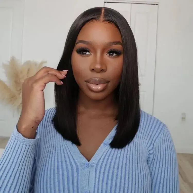 Ready And Go Wigs Short Straight 7x5 Bob Human Hair Glueless Lace Closure