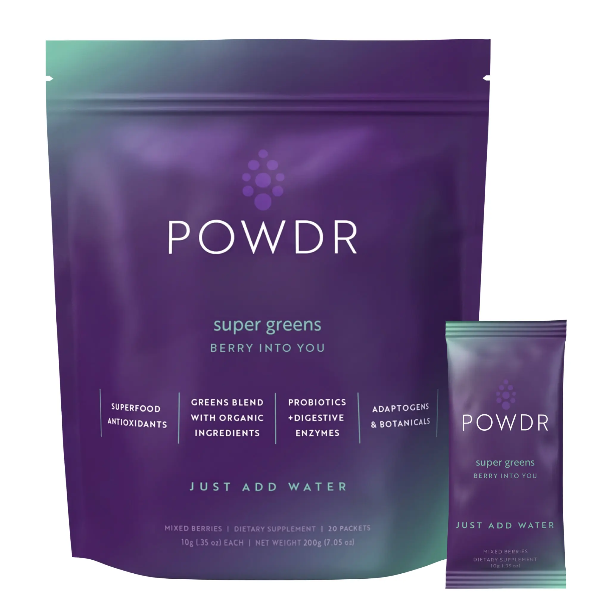 drinkpowdr Certified Organic Super Greens Dietary Supplement - Vitamin-Infused Drink Mix Blended Vitamins and Minerals Supplements, Botanical Extracts, Clean Energy Boost, No Bloat, Great-Tasting Mixed Berry Flavor, Energy and Focus Support