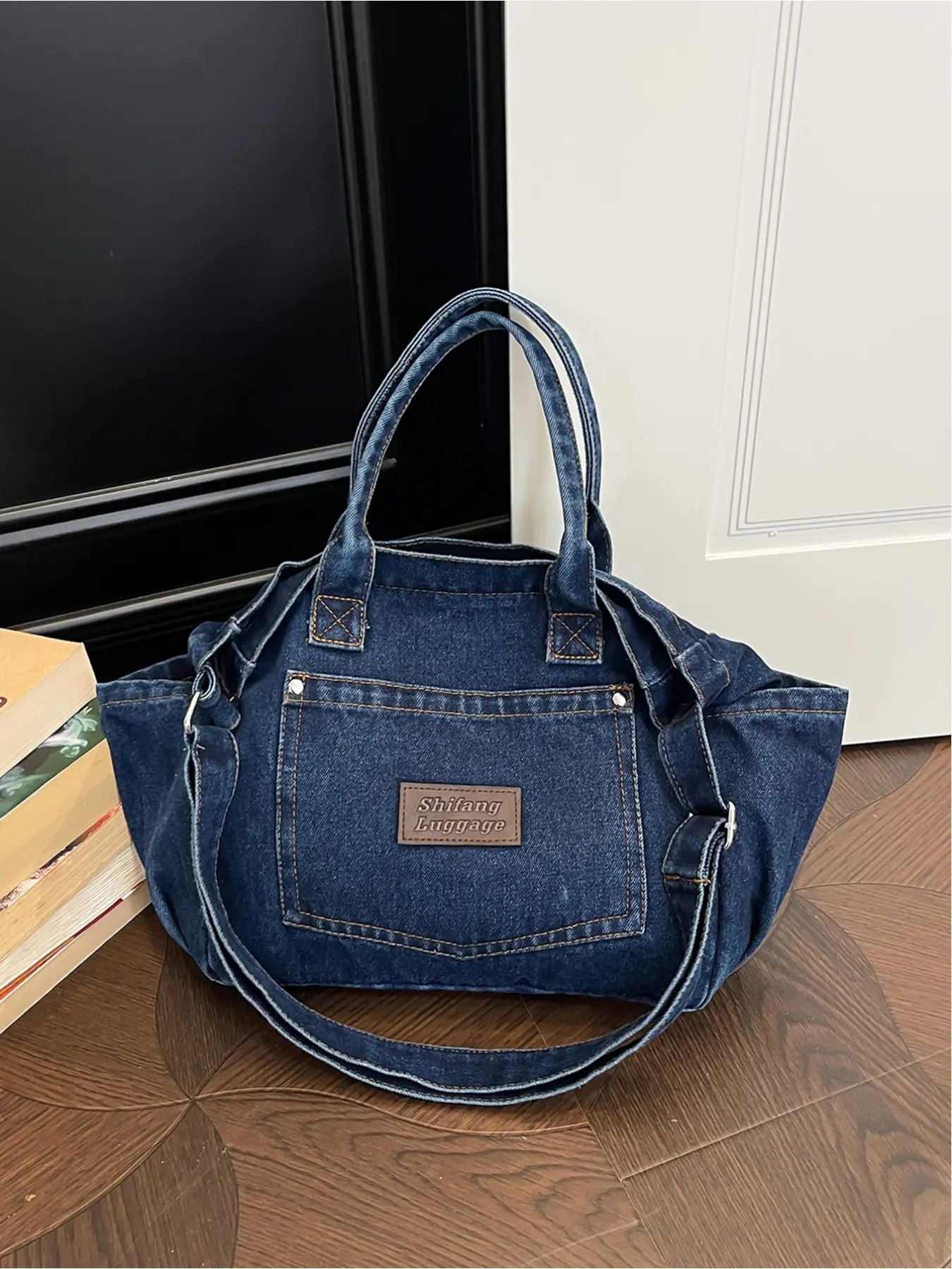 Simple Denim Material Single Shoulder Tot Bag, Versatile Casual Lady Shopping Large Bag, Perfect for Everyday Use, Jean Shoulder Bag, Casual Fashion Bag