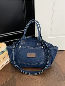 Simple Denim Material Single Shoulder Tot Bag, Versatile Casual Lady Shopping Large Bag, Perfect for Everyday Use