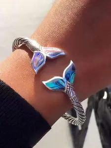 Vintage Mermaid Tail Design Cuff Bangle, Fashionable Jewelry for Women & Men, Trendy All-match & Exquisite Jewelry for Birthday Gift, Fashionable Bracelet, Trendy Bangles