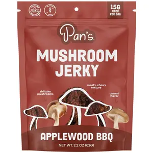 Pan's Mushroom Jerky, Organic, Vegan Snacks, Dried Mushrooms Shitake, Plant based Jerky, Meatless Jerky, Gluten Free, High in Fiber, with Applewood BBQ flavor (2.2 Ounce, Pack of 1)
