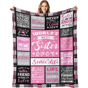 Ultra-Soft Fleece Blend Flannel Blanket - Multi-Size Letter Print Bedding Throw, Thoughtful Sister Birthday Gift, Mother Day Gift Ideas