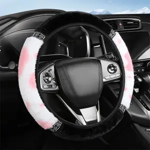 Fashionable Plush Steering Wheel Cover Without Inner Ring, Cow Pattern, Warm and Elastic, Universal Fit for Cars, Comfortable and Stylish, Car Accessories, Cow Print Steering Wheel Cover, Automotive