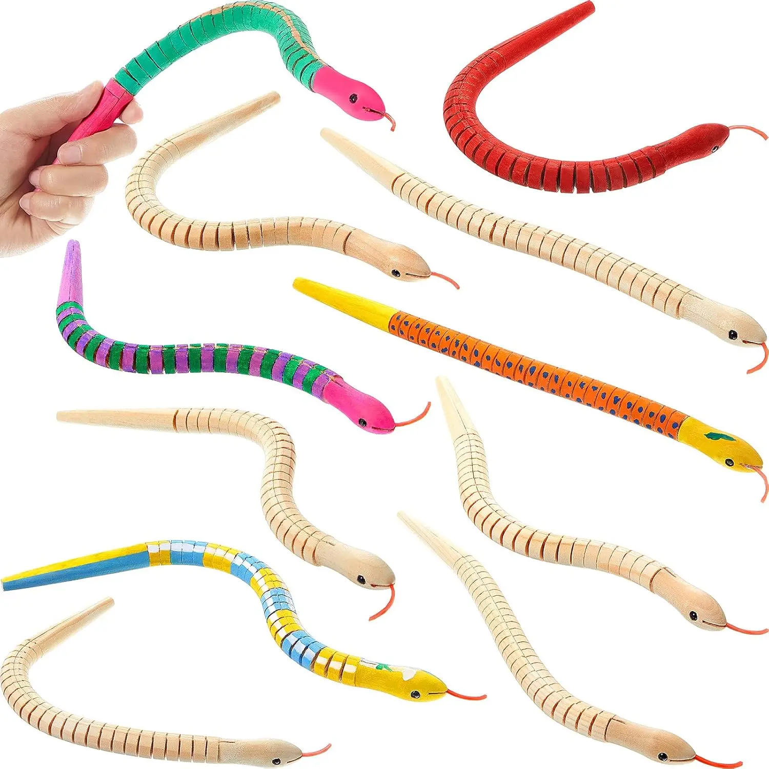 20 count 12 Inch Wooden Snakes Unfinished Wiggly Jointed Flexible  Snakes to  Blank Canvas  Model for Arts and Crafts  Birthday Party Supplies