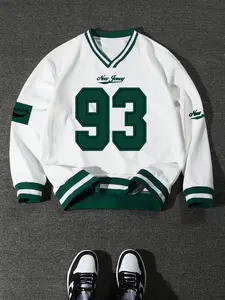 Unisex Loose-Fit V-Neck Sweatshirt, Digital Print Long Sleeve Pullover, Casual Street Style, Thick Fabric, Fall & Winter Fashion, Tops