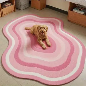 1pc Ins Cute Pink Gradient Bedroom Bedside Decoration Boho Style Rug Bohemian Area Rug Blue Irregular Shape Living Room Plush Carpet Fluffy Soft Cloakroom Washable Rug French Cream Style Balcony Bay Window Non-slip Foot Mat