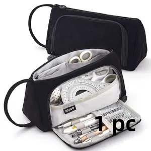 A spacious triangular corduroy pencil case, sleek and stylish, with a portable handle for easy carrying. Ideal for organizing office supplies, school materials, or travel essentials. Makes a perfect gift for Halloween or Christmas.