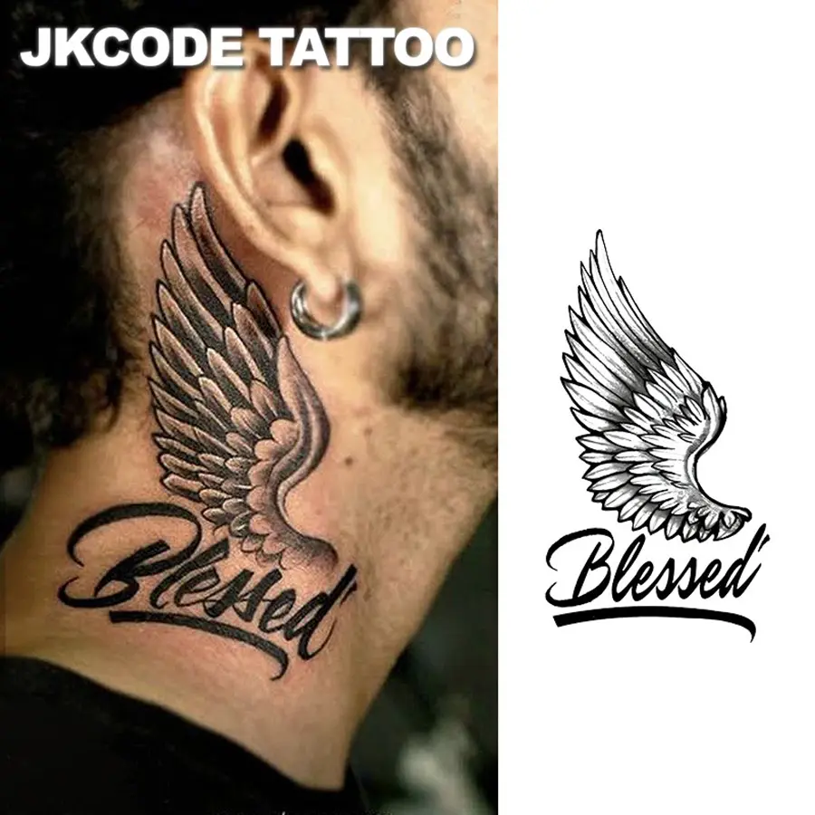 Sacred Angel Wings Letter Graffiti Herbal Tattoo Temporary Body Art, Long-Lasting 15 Days Realistic Tattoo Experience, Temporary Tattoos, Body Fake Tattoos, Ephemeral Tattoos, Tattoos Stickers