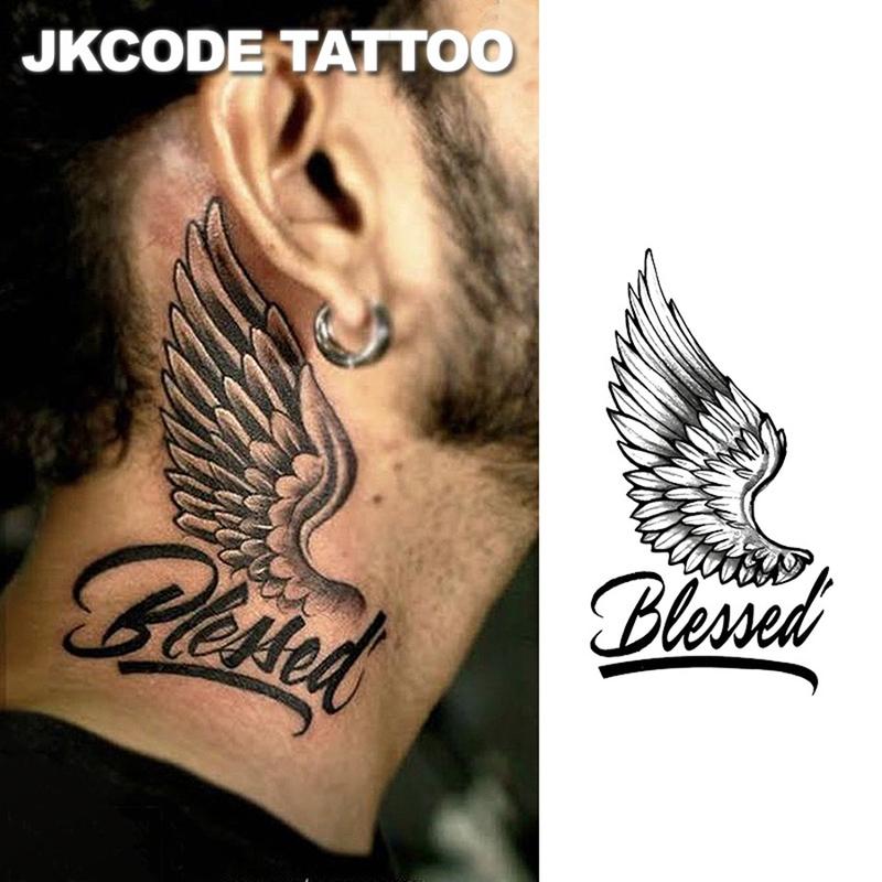 Sacred Angel Wings Letter Graffiti Herbal Tattoo Temporary Body Art, Long-Lasting 15 Days Realistic Tattoo Experience, Temporary Tattoos