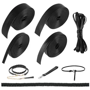 5 Rolls of Flat Leather Cord Set,All 15 Metres Leather Strap Flat Black with Width 5/10/15/20/25 mm,Leather Strap Wide for DIY Pet Collars,Belts,Jewellery,Christmas Party Gifts,Hand Tools Kits ﻿