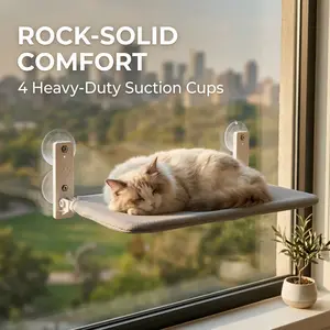 Foldable Cat Window Hammock with 4-Point Suction Cups - Space-Saving Indoor Pet Perch Supports up to 20KG - Breathable Mesh Window Seat for Sunny Day Naps - No Drilling Required