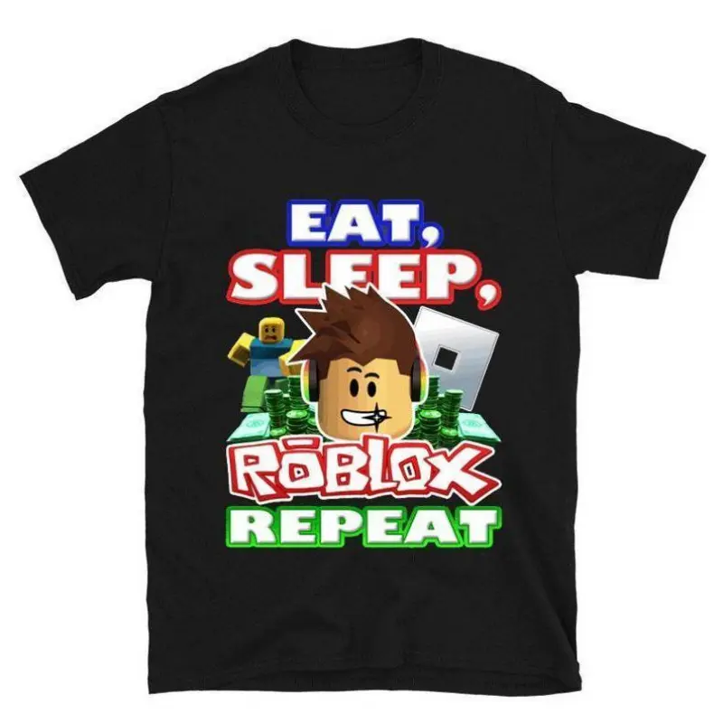 Women's Graphic T-Shirt, "Eat Sleep Roblox Repeat" Fitted Retro Distressed Gamer Tee, Casual Streetwear Top for Valentine's Day Gift, Shortsleeve, Tshirt, Style, Romance, Valentines Day, Retro Style, Roblox Graphic Tee, Fitted Cut