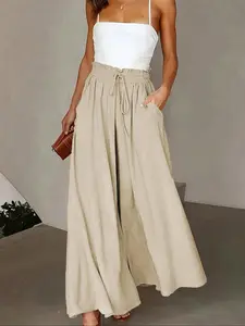 Women's Solid Color Flowy Wide Leg Pants, Elegant Fashion Casual Trousers for Daily Outdoor Wear, Women Bottoms for Summer