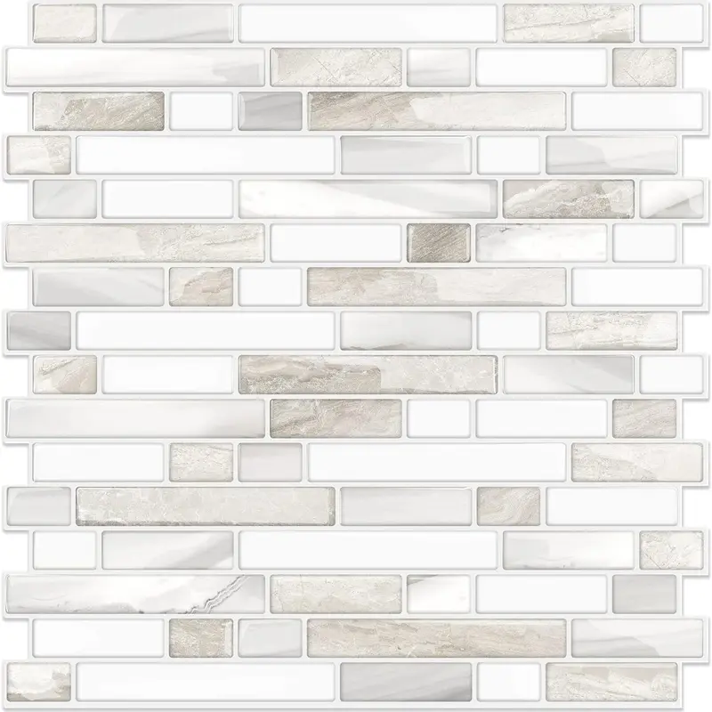 STICKGOO 10PCS Thicker Design Peel and Stick Tile Backsplash, 12”×12”Stick on Backsplash for Kitchen, Self Adhesive Tile for Bathroom(10 Sheets, Beige & White)