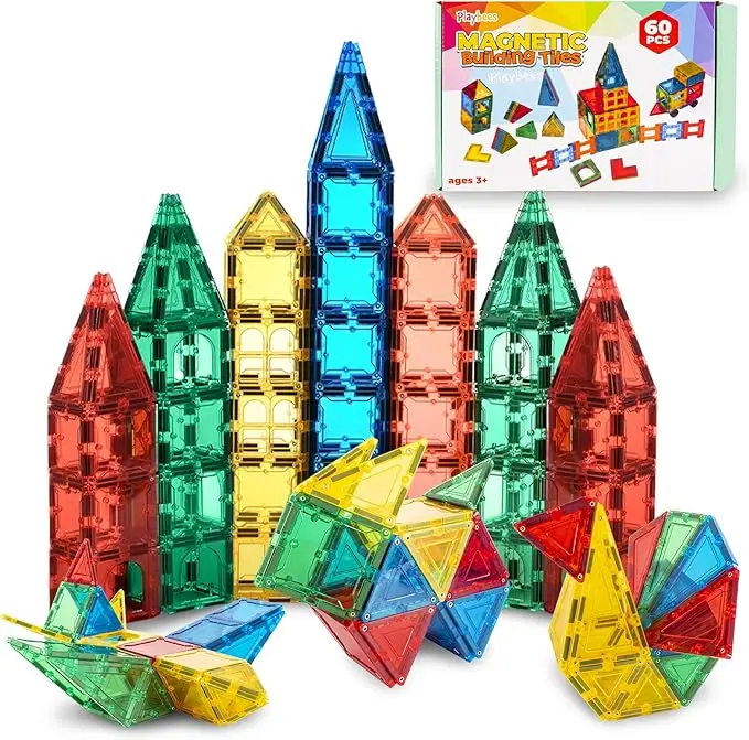 Playbees Magnetic Building Tiles Preschool STEM Toys 60 Piece Set magnetic tiles kids