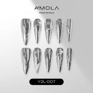 (Buy 2 Get 1) AMOLA Dramatic Collection - Press on nails Handmade Press-On Nails [Free Tools with 3M Glue Tabs] Reusable, Long-Lasting, Salon-Quality