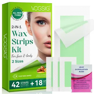 VOGSIG Wax Strips, comes with complimentary cleansing wipes. Includes 42 large-size and 18 small-size wax strips for quick, residue-free, Smooth hair removal. Suitable for legs, arms, and upper lip hair. For both men and women. Home Waxing