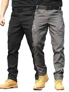 2026 2PCS Men'S Tactical Work Pants , Multi-Pocket, Durable Fabric for Hiking, Outdoor Activities, and Construction, Durable Fabric Menswear Breathable Casual Cargo Day Big Small Zipper Beige Black+Grey Plain Stylish