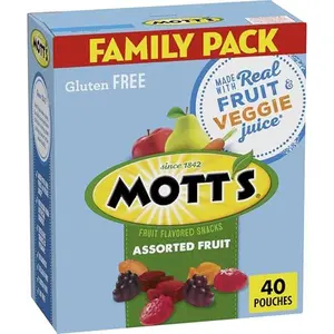 Mott's Assorted Fruit Snacks Family Pack, Gluten Free Gummies, Made with Fruit & Veggie Juice, Good Source of Vitamin C, Gelatin Free, 40 Count Individual Pouches, 32 oz