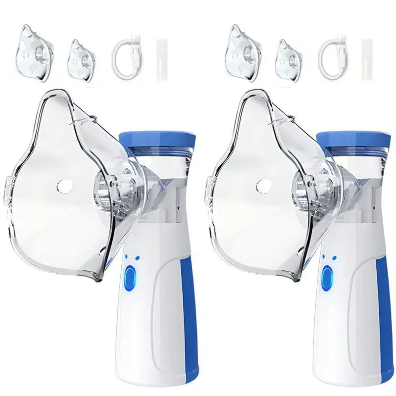 2pcs Handheld Ultrasonic Mesh Nebulizer,portable smart Humidifier, Adjustable & Self-Cleaning,Christmas gift Face Mask & Mouthpiece Included, Plug-in Rechargeable for Adults, Home Travel Use, Mesh Spacer Machine Available