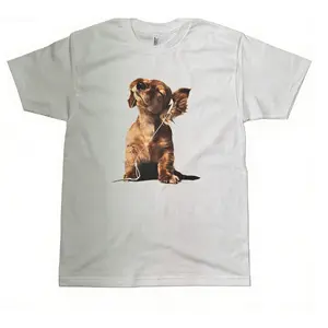Dog With Headphones Funny Casual Cotton Tee