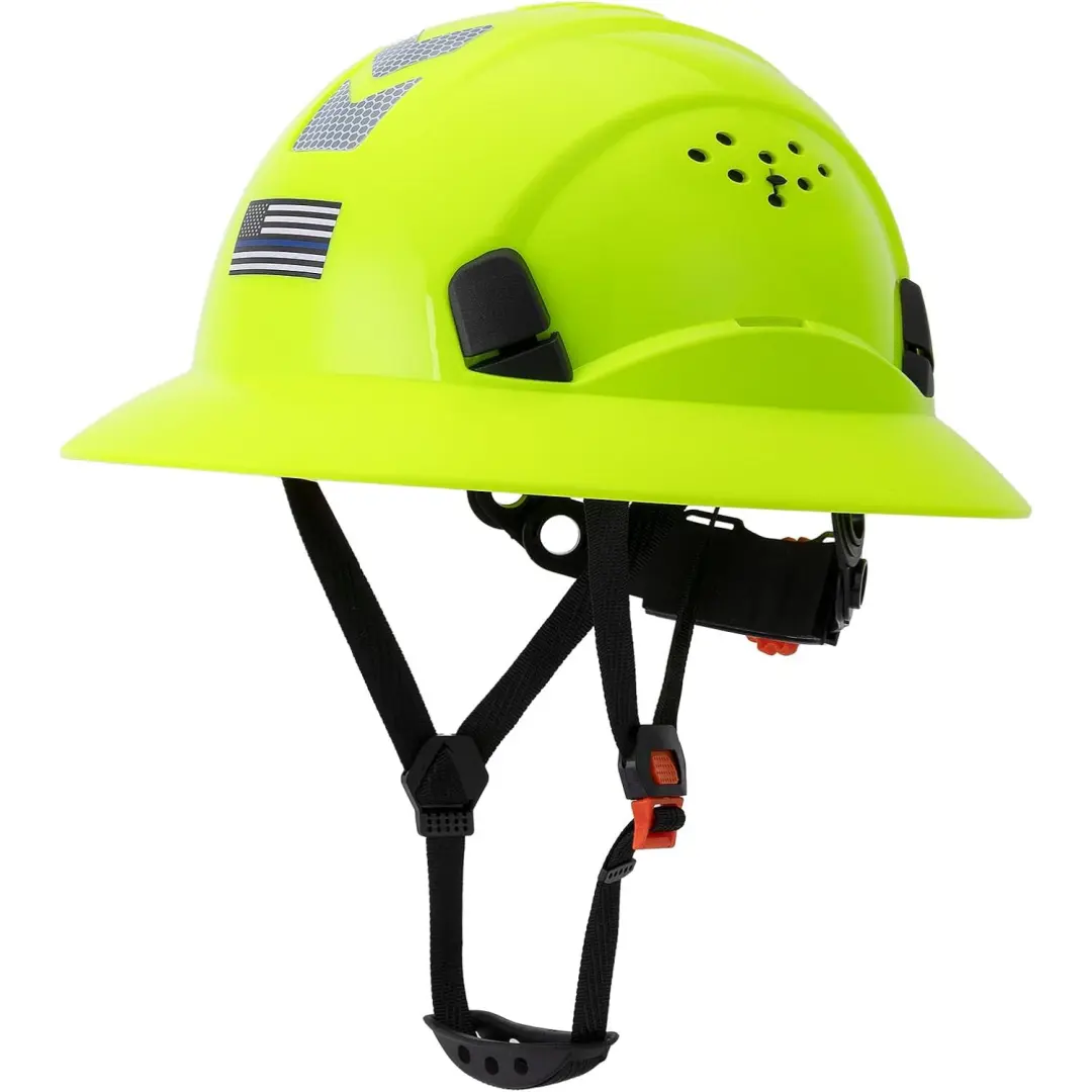 Industrial Full Brim Hard Hat - Adjustable, Vented, 6-Point Fit, Cool Airflow Control, Hands-Free Lamp Slot, 20.86-24.80 Inch, All-Day Comfort for Mining, Logging Outdoor Jobs, Unisex, Abs Shell, Forestry, 1.8 Lbs, Sun Visor, Chinstrap Stays On, All Seaso