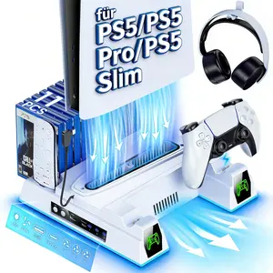 For PS5/Slim/PS5 Pro Stand and Turbo Cooling Station with Controller Charging Station for PlayStation 5 Digital/Disc Console, LED Cooling Stand PS5/Slim/Pro Accessories Kit with 3 Level Cooler Fan